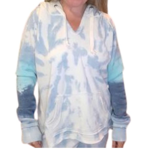 Ocean Drive Tie Dye Hooded Sweatshirt with Front Pockets Blue/White Size M - Picture 1 of 8